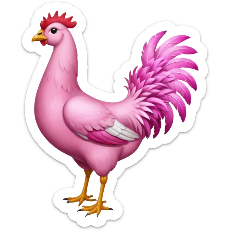 Gallina de pelaje rosa fuerte mezclada con una jirafa sin manchas sticker