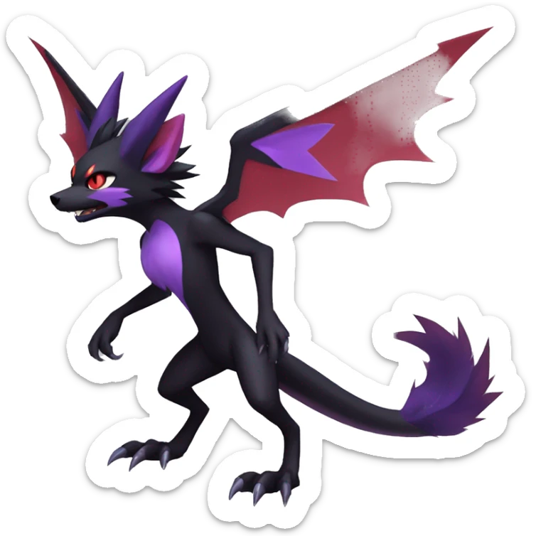  Black Red Purple Kawaii Cool Anime Nargacuga-Noivern-Noibat-Litten-Zorua-Zoroark-Fakemon-fusion full body sticker