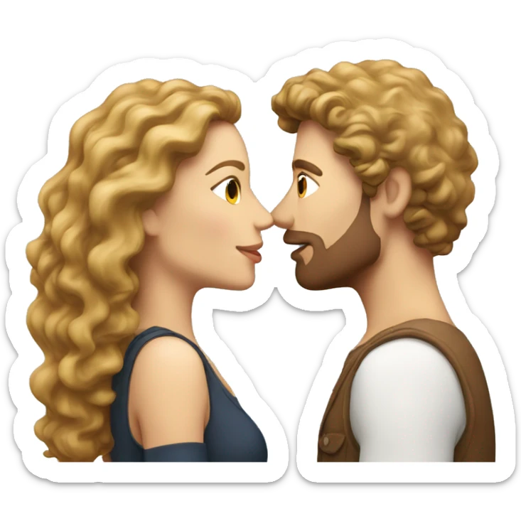 Couple kissing woman with long curly brown hair the man with short blonde hair sticker