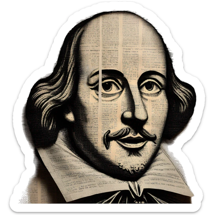 Shakespeare made of newspaper cuttings 420 roses flowers sticker