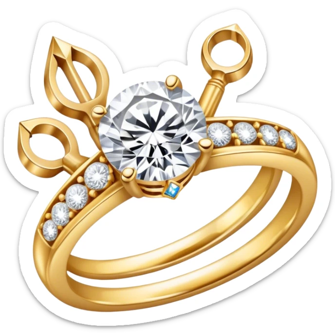 Create a bright and detailed icon representing jewelry art and the craft of making jewelry. The design should feature elements like a sparkling diamond, a gold ring, a jeweler’s tools (such as pliers and a workbench), and some delicate detailing that conveys craftsmanship and luxury. The icon should be clean, vibrant, and visually striking, with a balance of sophistication and creativity. sticker