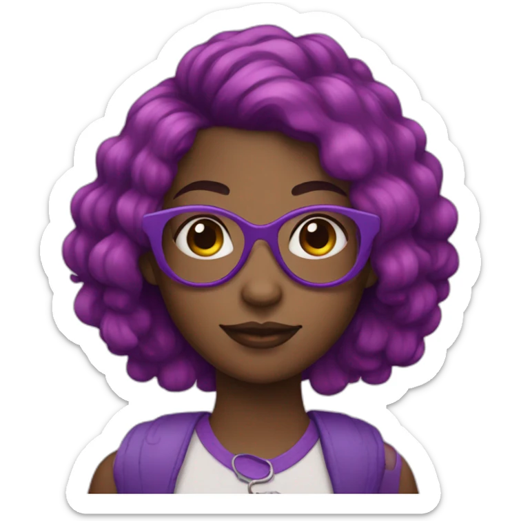 Black girl purple hair with heart glasses sticker
