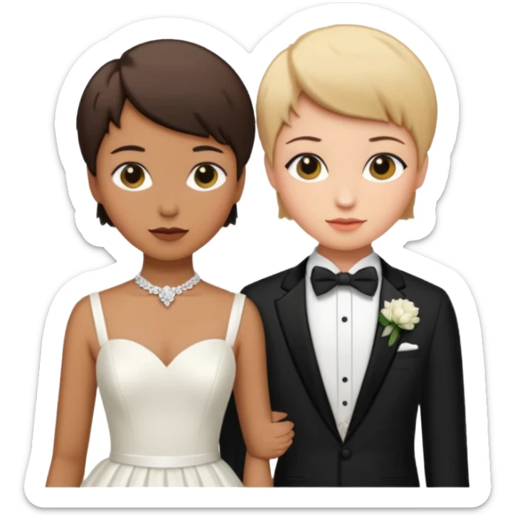 due ragazze che si sposano,una ha i capelli corti r lo smoking e l'altra ha il vestito bianco da sposa  sticker