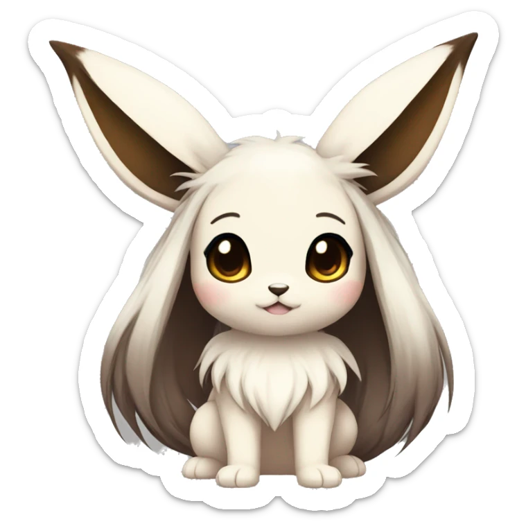 Kawaii Pale Shiny Eevee with dark brown long emo hair covering her eyes Full Body sticker