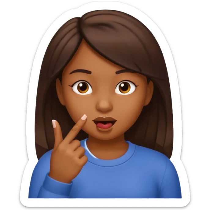 A girl head with the indice finger only the nail in the mouth sticker