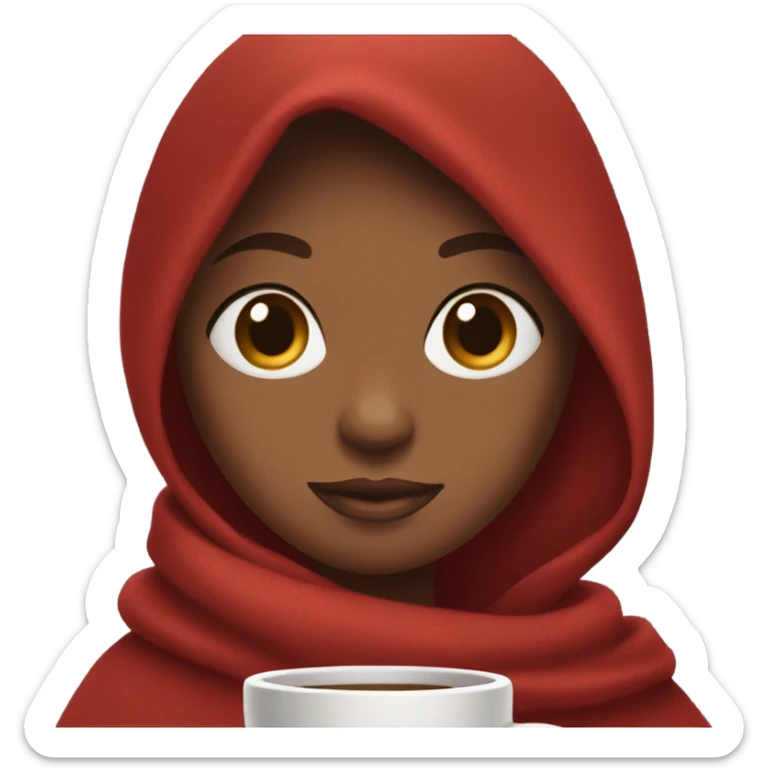  brownskin girl with mahogany hair and red blanket and coffee sticker
