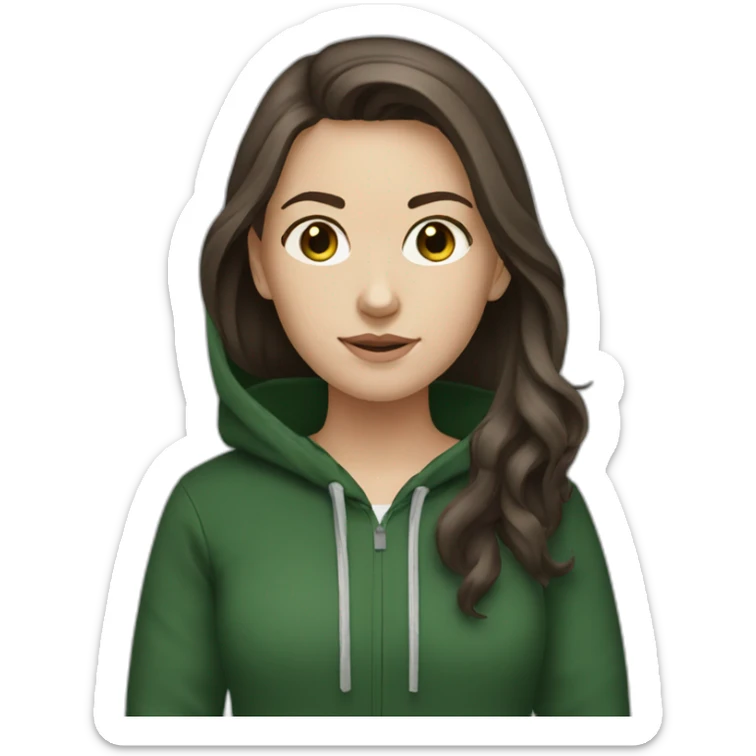 White Girl with darkbrown hair wearing darkgreen Hoodie sticker