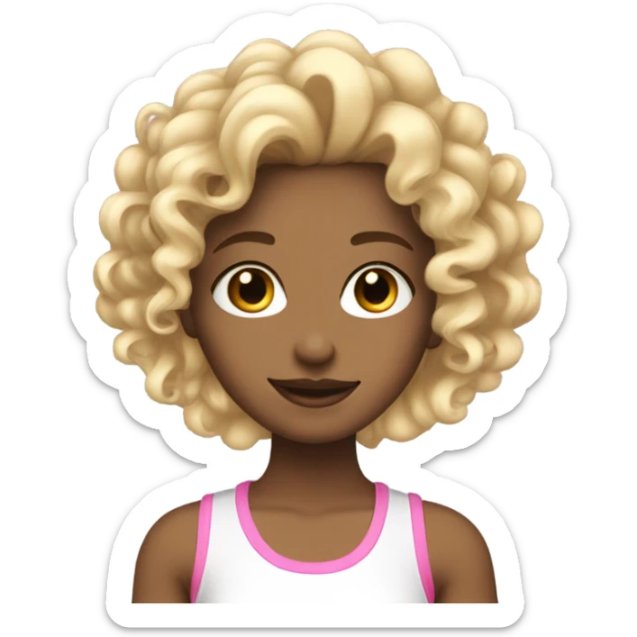 A girl with curly blonde hair with pink streaks in her hair wearing a white tank top ￼ sticker