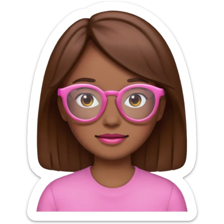 create a emoji of my friend camilla: she wears glassess and she has brown hair (don't make it yellow but pink) sticker
