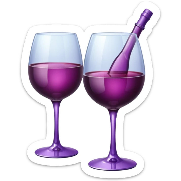 Realistic sparkling diamond glam bottle of Purple Wine and matching long stem wine glass. sticker