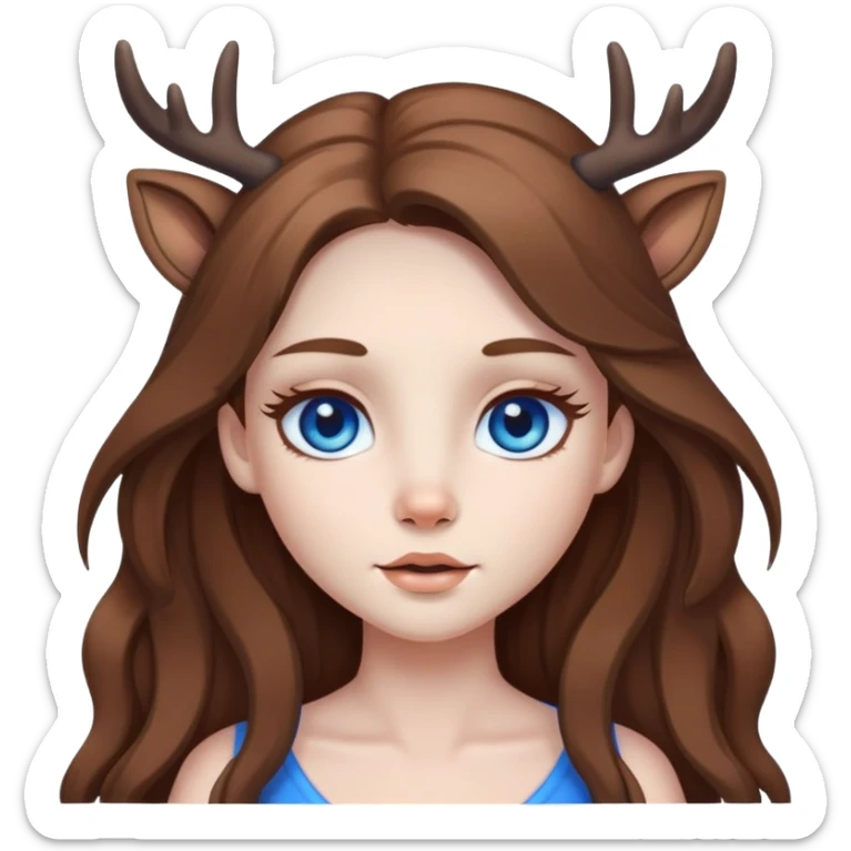 Deer girl with white skin and brown long hair with blue eyes  sticker