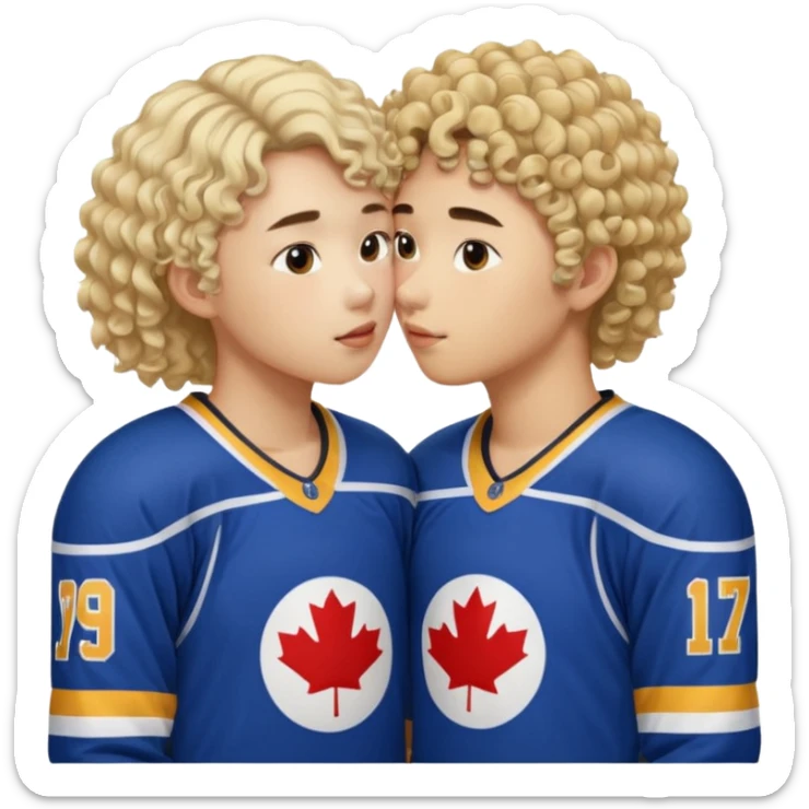Asian hickey player kissing curly hair blonde hockey player sticker