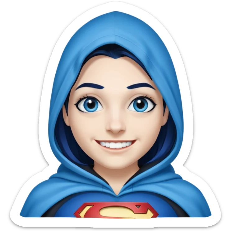 Teeth-showing-Smiling-beautiful-long-straight-dark-blue-ombre-hair-and-blue-eyes-thick-black-eyeliner-really-thick-really-long-eye-lashes-sky-blue-superman-hood-down-nose-pierced-lip-pierced sticker