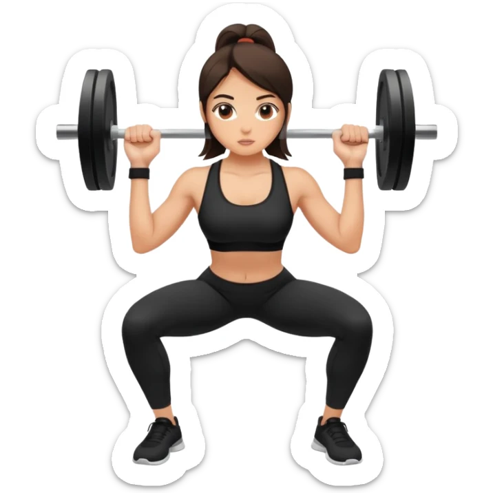 brunete girl doing squats with weight at the gym with all black outfit sticker