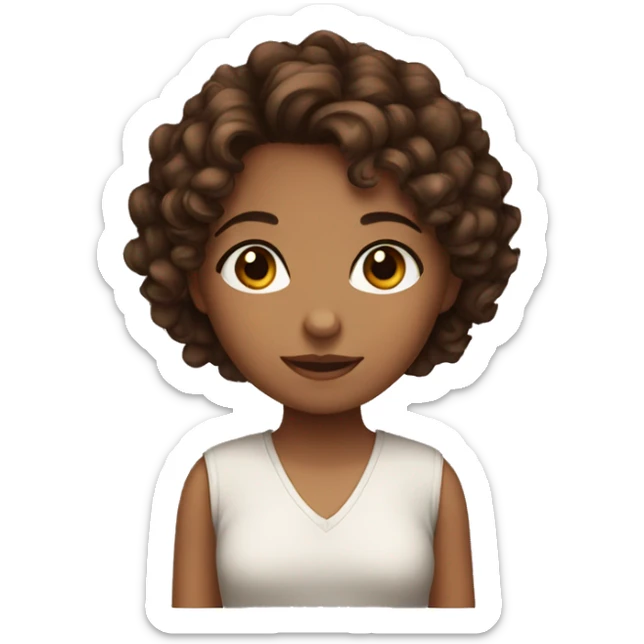 Girl With short brown Curly hair and dark brown eyes sticker