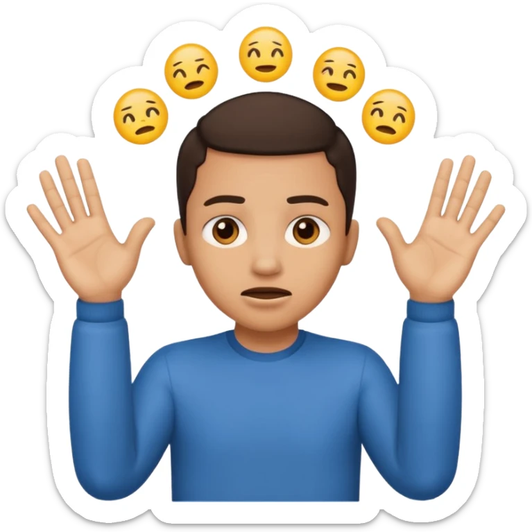 Nervous emoji + hands up emoji. Remove flow effects at the very top the of the hands palm forward so the head can be between the hands. Lightskin emoji sticker