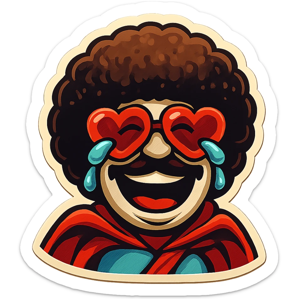 superhero head, heart glasses, laughing with tears in eyes sticker