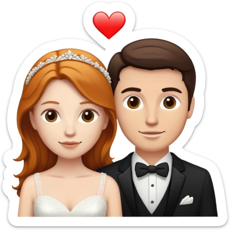wedding couple with white man with dark brown hair and white woman with light ginger hair sticker