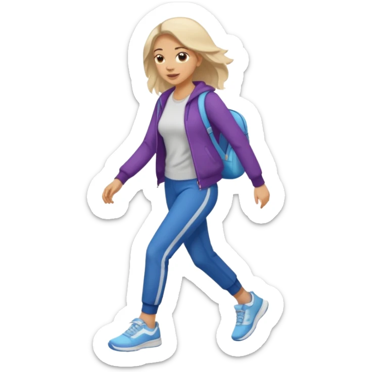 iOS emoji style - a woman in casual clothes and wearing trainers. Walking quickly. 
 sticker
