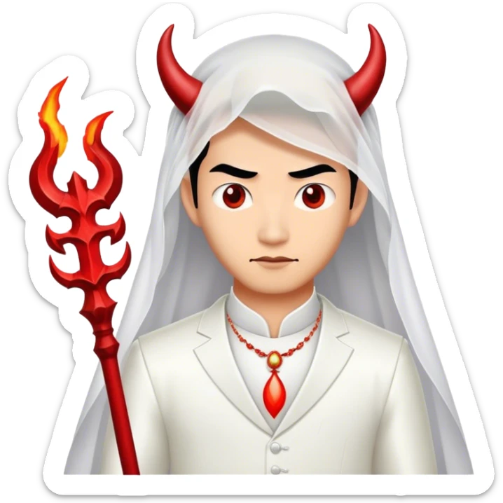 an asian male bride with the face of devil in wedding dress sticker