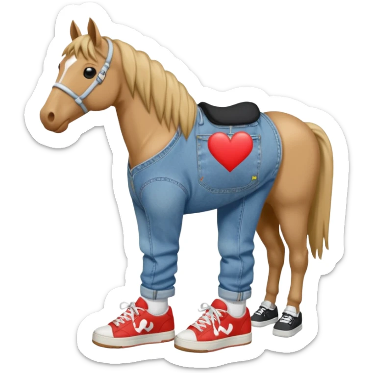 horse eith a shirt that says i heart fent and baggy jnco jeans and sneakers on sticker