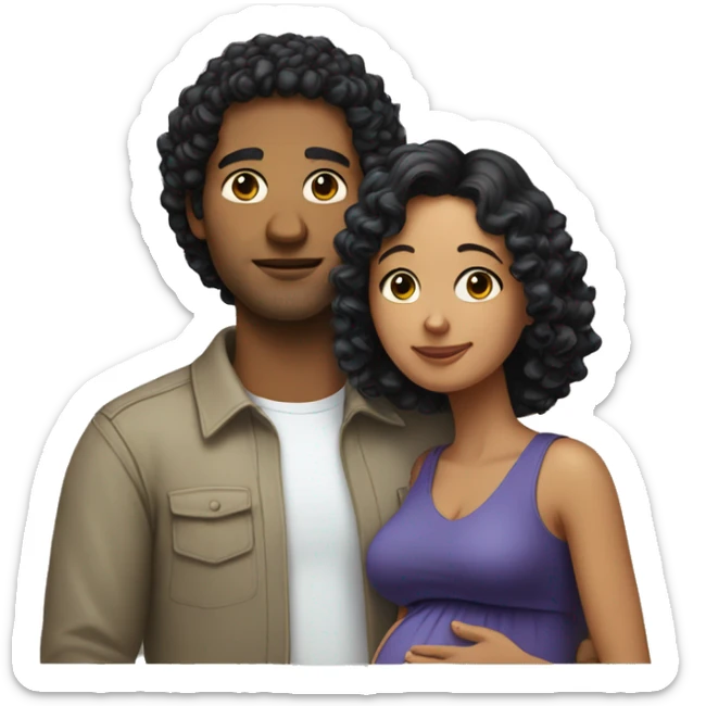 A man with curly black hair and a pregnant woman with shoulder-length, slightly blonde hair. sticker