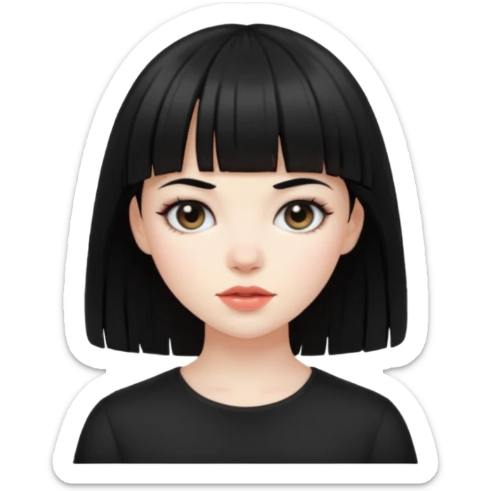 Pale skin girl with black hair and bangs sticker