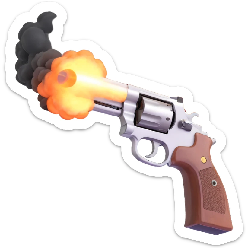 A realistic handgun firing a bullet, with muzzle flash and smoke coming out of the barrel sticker