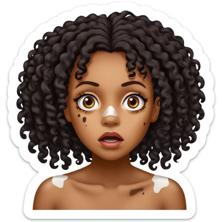 Emoji of a very shocked black female with vitiligo (alot of vitiligo patches) sticker