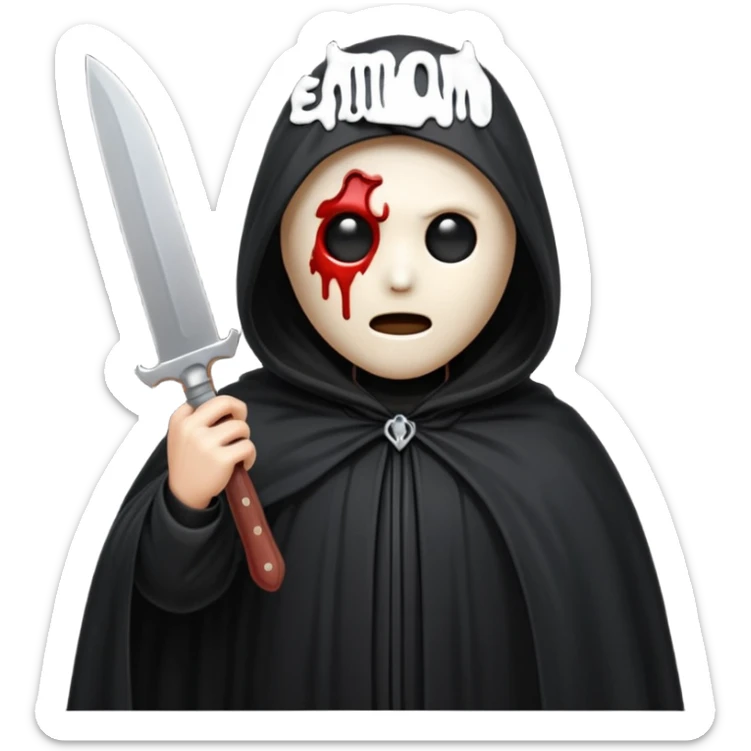 make a ghost face emoji with a cloak on and a bloody knife from the movie scream sticker