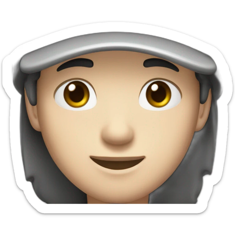 Pale skinned Man with black hair in a white cap and gray polo T-shirt with a box into his hands sticker