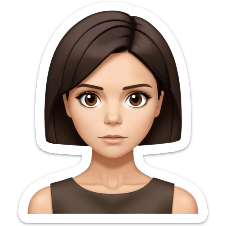 Victoria Beckham circa 1997 with short, dark brown, bob haircut parted down the center sticker