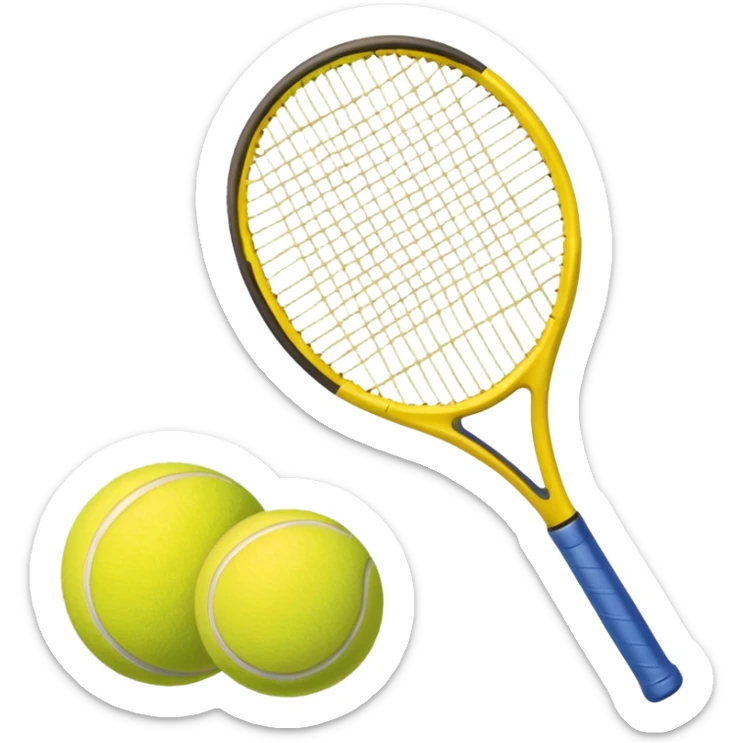 Generate a high-quality emoji of a yellow tennis racket and a tennis ball, realistic colors and shading, smooth gradient colors, no facial features, no brand markings, simple white background, high-resolution.
 sticker