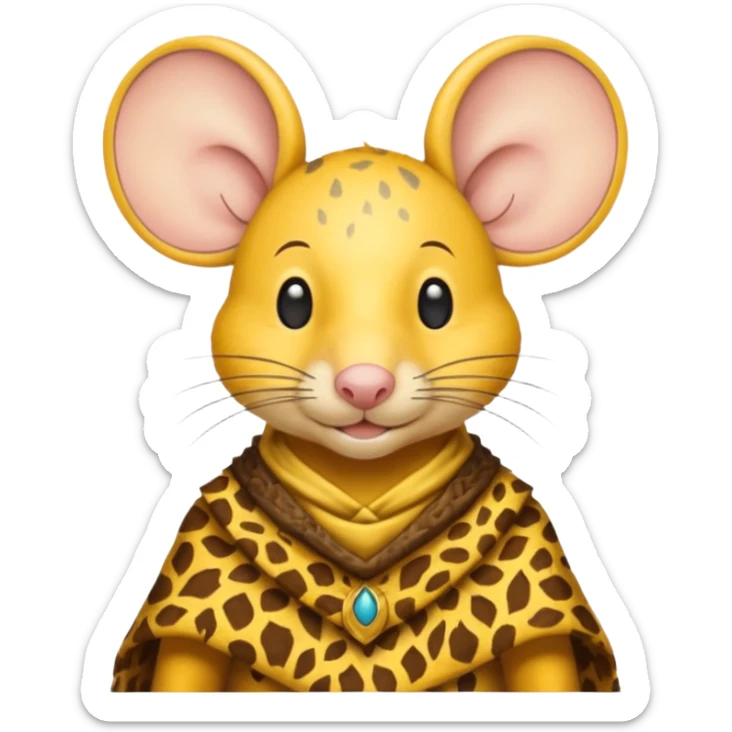 a jerry mouse wearing ancient animal skin cloth, half body, icon, yellow skin, spring sticker