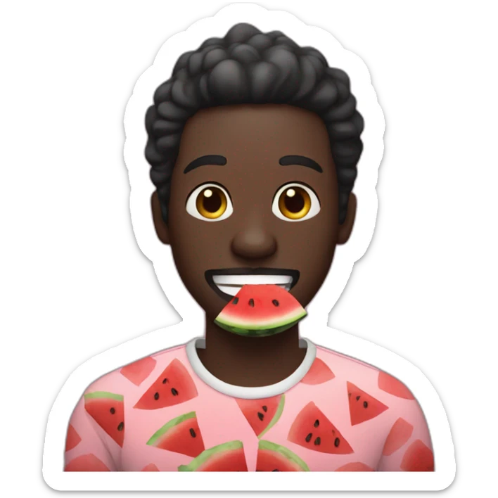 Dark skin man with a watermelon in his mouth pretending to smile sticker