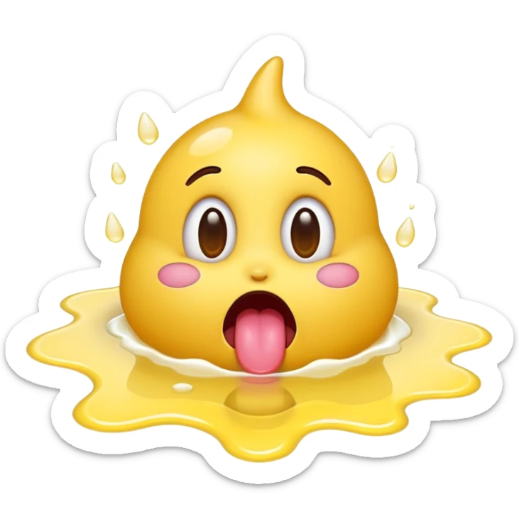 surprised emoji with tongue out in a puddle of white liquid sticker