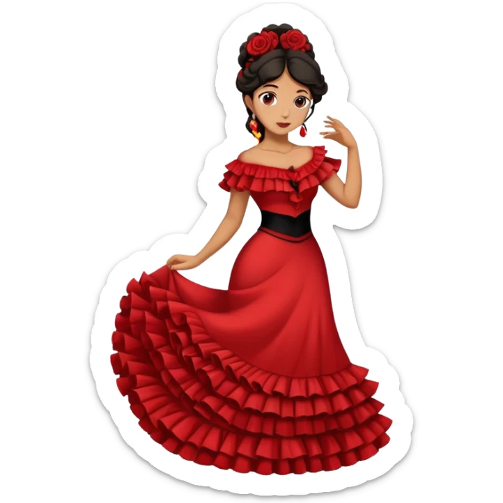 Spanish woman with dark hair wearing traditional flamenco dress sticker