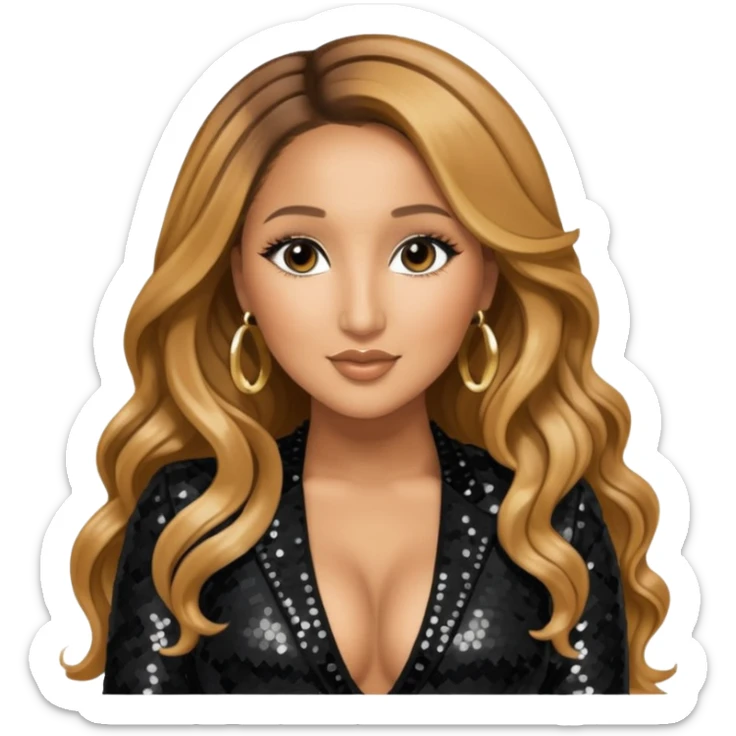 Adrienne Bailon from 3lw/Cheetah Girls with long golden brown hair, black sequin outfit sticker