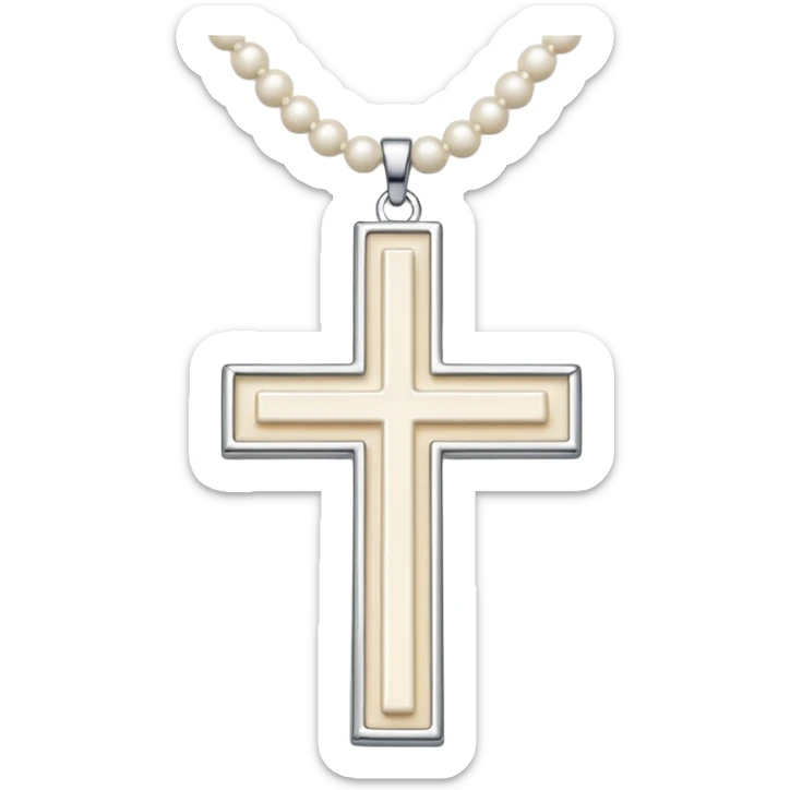 Elegant emoji icon of a white cross made of white beads, glossy surface, and white bead chain subtle shadows, pure white palette sticker