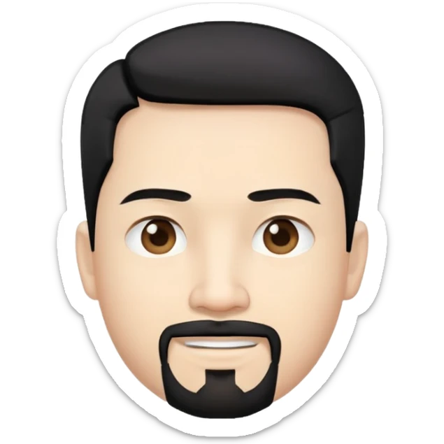 "- Nam
- 40 tuổi
- Da trắng
- Tóc ngắn
- Mặt thân thiện
- Râu quai nón, tóc đen chia ngôi sticker