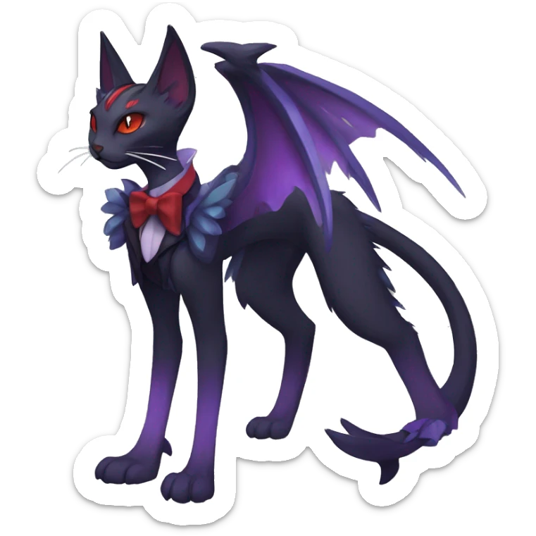  Cool kawaii edgy black purple red ethereal fantasy beautiful elegant nargacuga-Noivern-cat-Fakemon collar harness bow tie and bracers full body sticker