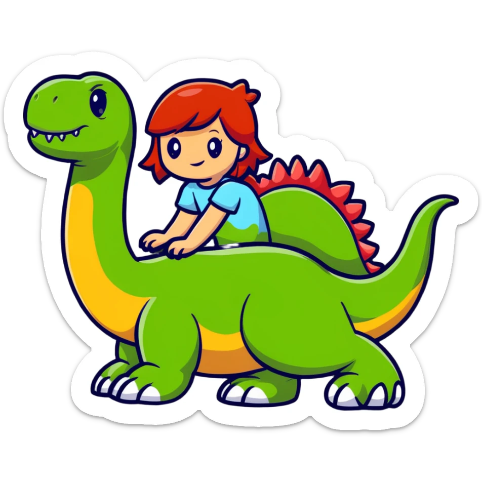 Red-haired girl with a dinosaur tail and animal paws instead of hands and feet sticker
