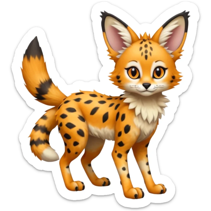 Big-eared big-eyed cute realistic animalistic feral digitigrade 4-legged anime-styled Sergal-Serval-hybrid-fusion-creature-animal, full body sticker