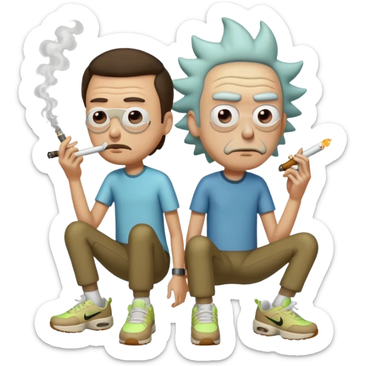 Rick et mortie avec une paire de chaussure  nike tn qui fumme des puff 9k sticker