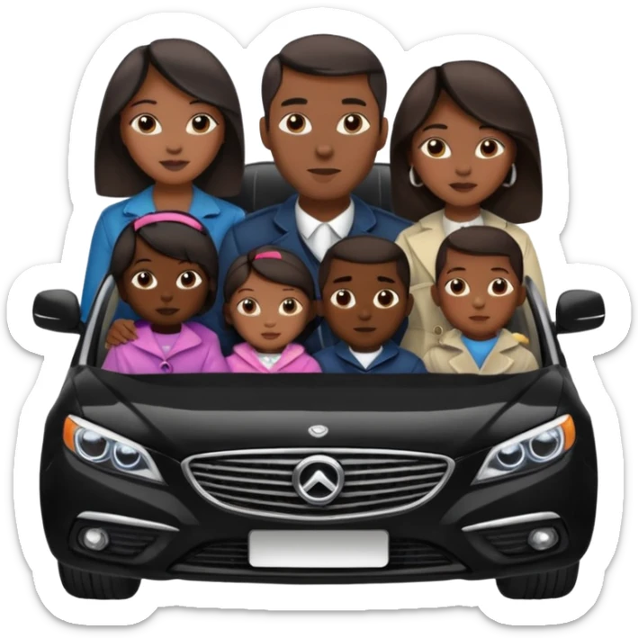 A fam of 7 mom dad big bro big sis middle sis and 2 baby we r black skin coulor and we r fine and baddies in a car sticker