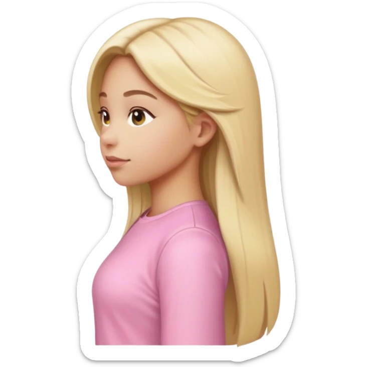 girl in light pink clothes, blonde with long straight hair, side view, pose, Apple emoji style, variation 4 sticker