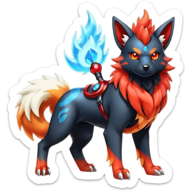Shiny Gothic Exotic Futuristic Houndoom-Arcanine-Zorua-Torracat-Pokémon-Fakémon-hybrid-creature sticker