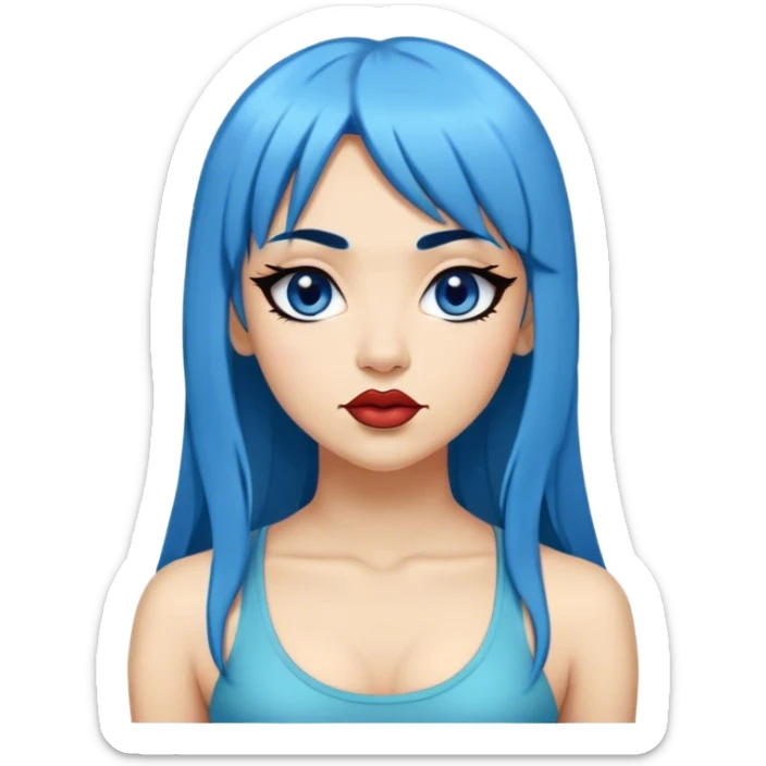 yoga girl long blue hair, black eyes, black eyebrows, big lips, tan skin, and bangs  sticker