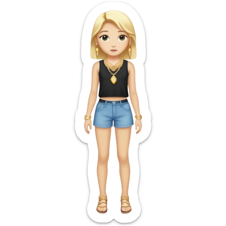 Full body white teenage girl with blonde hair, choni style with gold jewelry sticker