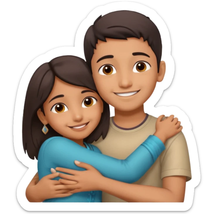 indian boy hugging indian girl from behind... boys hand down near navel of girl... boys head on the shoulder of girl sticker